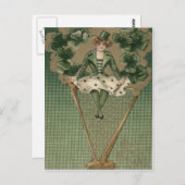 女性ビクトリアンハープシャムロックグリーントップハット ポストカード (正面/裏面)