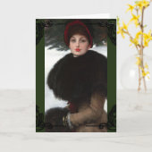 女性ビクトリアン冬場ポートレートヴィンテージ カード (黄色い花)