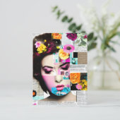 女性ビクトリアン紙コラージュ効果アート ポストカード (スタンド正面)