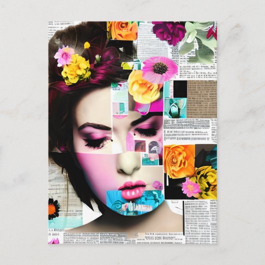 女性ビクトリアン紙コラージュ効果アート ポストカード (正面)