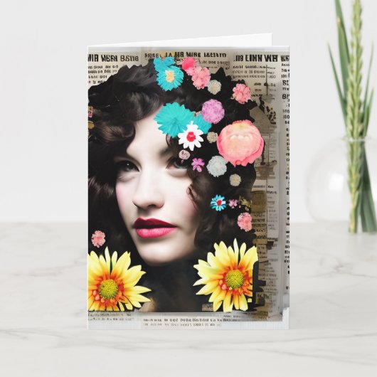 女性ビクトリアン紙コラージュ |友情おもしろい カード (正面)