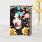 女性ビクトリアン紙コラージュ |友情おもしろい カード (黄色い花)