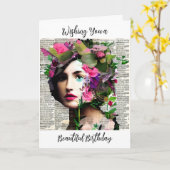 女性ビクトリアン紙 |ハッピーバースデー カード (黄色い花)