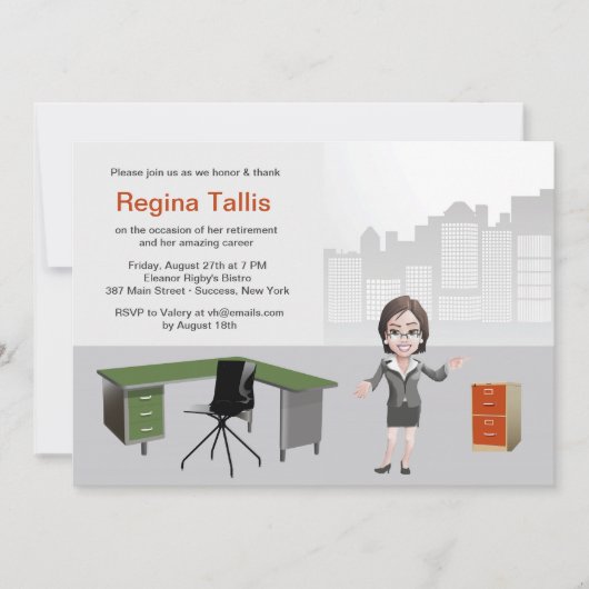 女性ビジネスの退職パーティー招待状 招待状 (正面)
