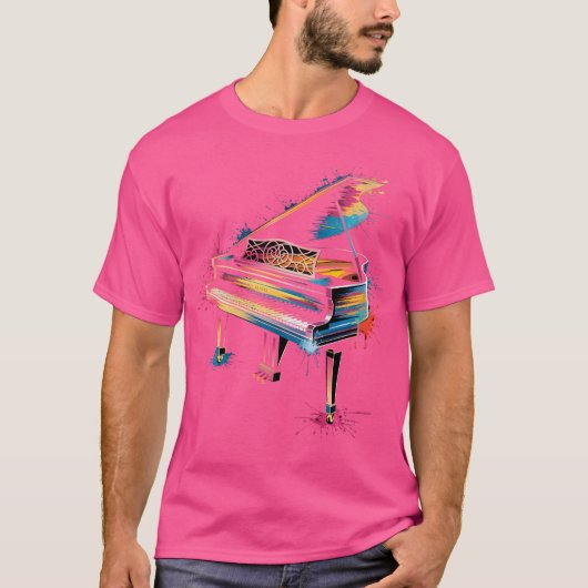 女性ピアニストギフト ピアノ 楽器 音楽 カラー Tシャツ (正面)