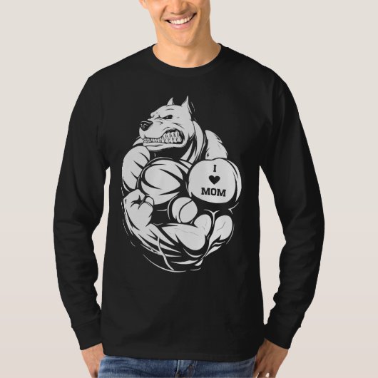 女性ピットブルドッグタトゥーママ大好き Tシャツ (正面)