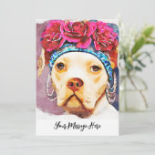 女性ピットブルポートレートお洒落ウォーターカラーアート サンキューカード (スタンド正面)