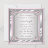 女性ピンクとグレーの誕生日パーティー 招待状 (裏面)