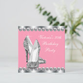女性ピンクとシルバーの誕生日パーティー 招待状 (スタンド正面)