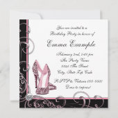 女性ピンクと黒の誕生日パーティー 招待状 (裏面)