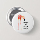 女性ピンクのフラミンゴの姿勢 缶バッジ (正面&裏面)