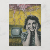 女性ピンクの黄色い空の帯電コラージュ ポストカード (正面)