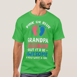 女性ピンクまたは青のおじいちゃんは女の子のジェンダーを愛している Tシャツ