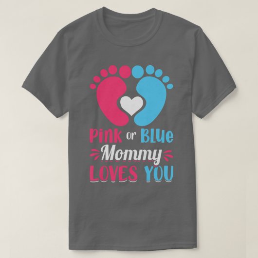 女性ピンクまたは青のママがあなたを愛する – ママになる Tシャツ (デザイン正面)