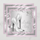 女性ピンクバースデーパーティー 招待状 (正面/裏面)