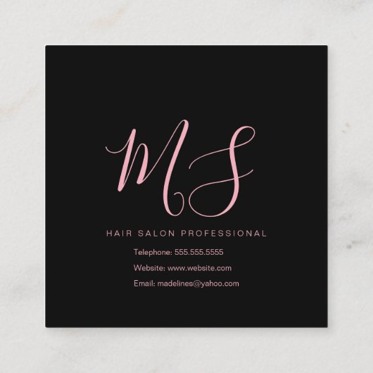 女性ピンクヘアフェイク金ゴールドグリッターサロン美しい スクエア名刺 (裏面)