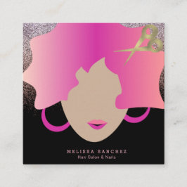 女性ピンクヘアフェイク金ゴールドグリッターサロン美しい スクエア名刺