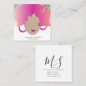 女性ピンクヘアフェイク金ゴールドグリッターサロン美しい スクエア名刺 (正面/裏面)