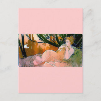女性ピンクミュシャアールヌーボー ポストカード