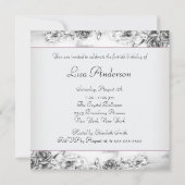 女性ピンクローズ白黒40歳の誕生日パーティー 招待状 (裏面)