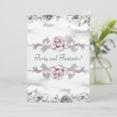 女性ピンクローズ白黒40歳の誕生日パーティー 招待状 (スタンド正面)