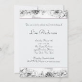 女性ピンクローズ白黒40歳の誕生日パーティー 招待状 (裏面)