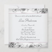 女性ピンクローズ白黒50thバースデーパーティー 招待状 (裏面)