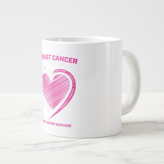 女性ピンク乳癌サバーギフトウィメンズママ ジャンボコーヒーマグカップ (正面右)
