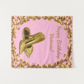 女性ピンク金ゴールドハイヒール誕生日M背景 タペストリー (正面(横))