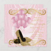 女性ピンク金ゴールドバースデーパーティ招待状 招待状 (正面/裏面)