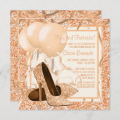 女性ピーチアンドクリームバースデーパーティー 招待状 (正面/裏面)