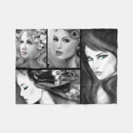 女性ファンタジー妖精コラージュ フリースブランケット