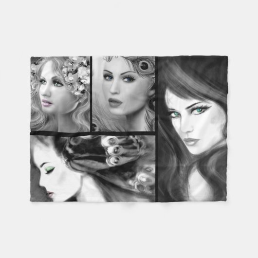 女性ファンタジー妖精コラージュ フリースブランケット (正面(横))