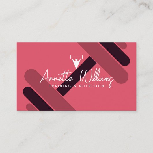 女性フィットネストレーナーパープルピンク 名刺 (正面)