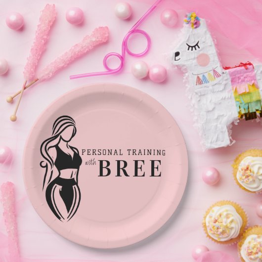 女性フィットネス個人研修ミニマリストピンク ペーパープレート (パーティー)