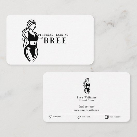 女性フィットネス個人研修ミニマル主義者 名刺 (正面/裏面)