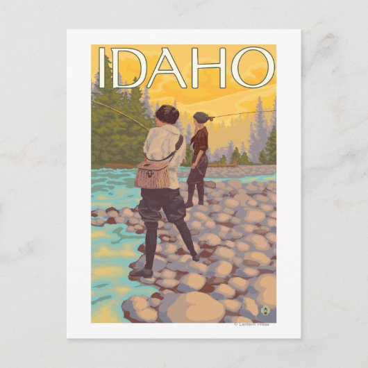 女性フライフィッシングIdahoVintage旅行ポスター ポストカード (正面)