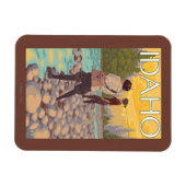 女性フライフィッシングIdahoVintage旅行ポスター マグネット (横)