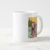 女性フライ·フィッシングアイダホヴィンテージ旅行ポスター ジャンボコーヒーマグカップ (正面右)