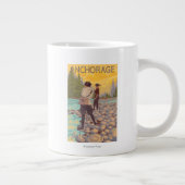 女性フライ·フィッシング-アンカレッジ、アラスカ ジャンボコーヒーマグカップ (右)