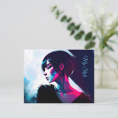 女性フラクタルNeon Cyber Lightと暗スタイリッシュ色 ポストカード (スタンド正面)