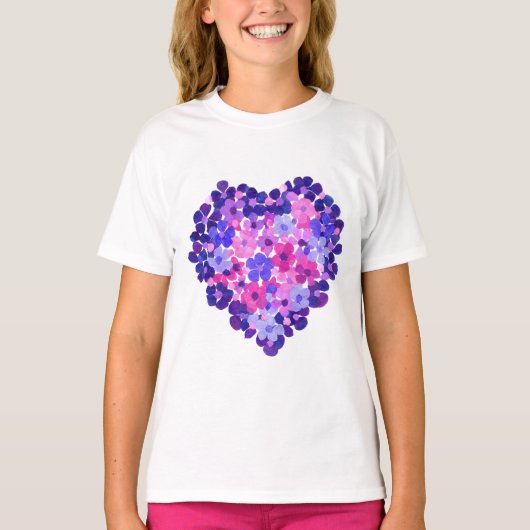 女性フラワーパワーのハートのSpagettiの革紐の上 Tシャツ (正面)