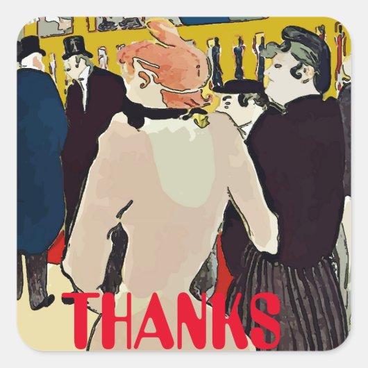 女性フランスの歩く、追加文字、四角ステッカー スクエアシール (正面)