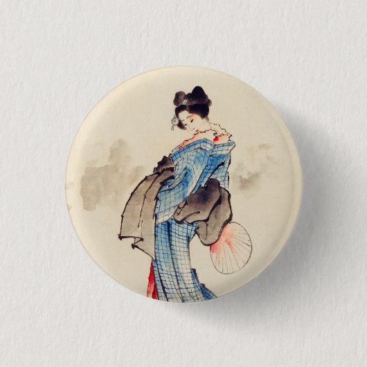 女性フルレングスポートレートby葛飾北斎 缶バッジ (正面)