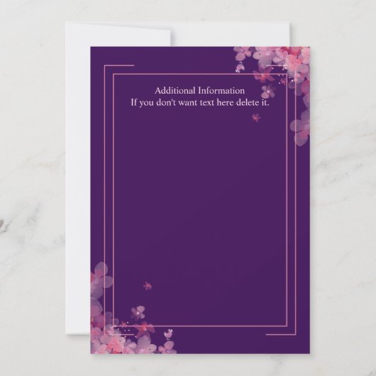 女性フローラモダン除エレガント職パーティー 招待状 (裏面)