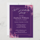 女性フローラモダン50歳エレガント誕生日パーティー 招待状 (正面)