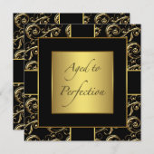 女性ブラックおよび金ゴールドバースデーパーティ招待状 招待状 (正面/裏面)