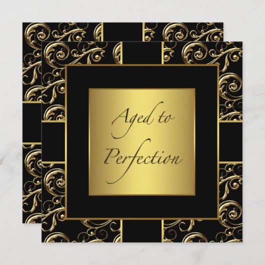 女性ブラックおよび金ゴールドバースデーパーティ招待状 招待状 (正面/裏面)