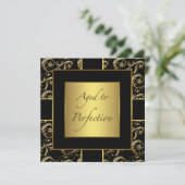 女性ブラックおよび金ゴールドバースデーパーティ招待状 招待状 (スタンド正面)