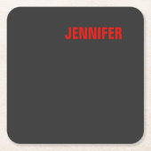 女性ブラックカラーあなたの名前のギフトカスタマイズの色 スクエアペーパーコースター (正面)